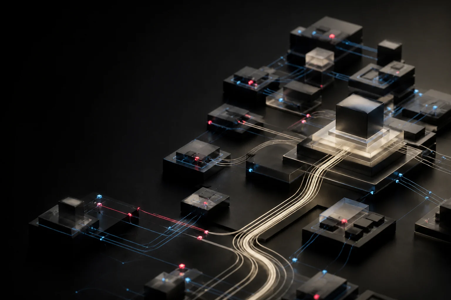 Abstract modular system linked by luminous data paths